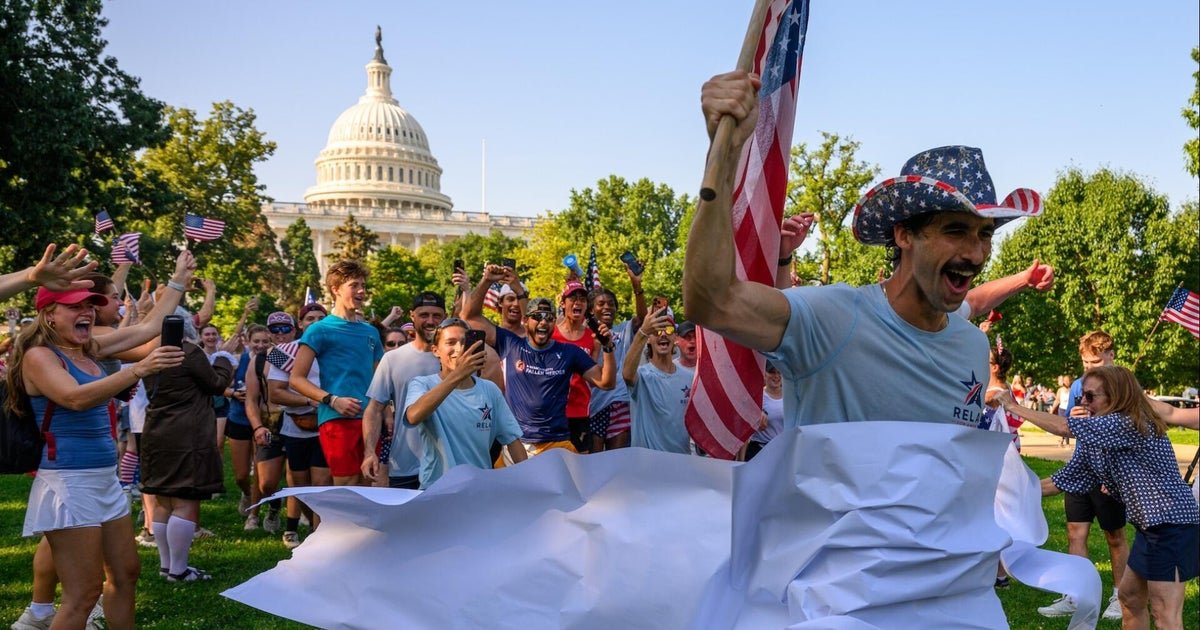cbsn fusion relay for america runs flag san francisco dc message of unity thumbnail